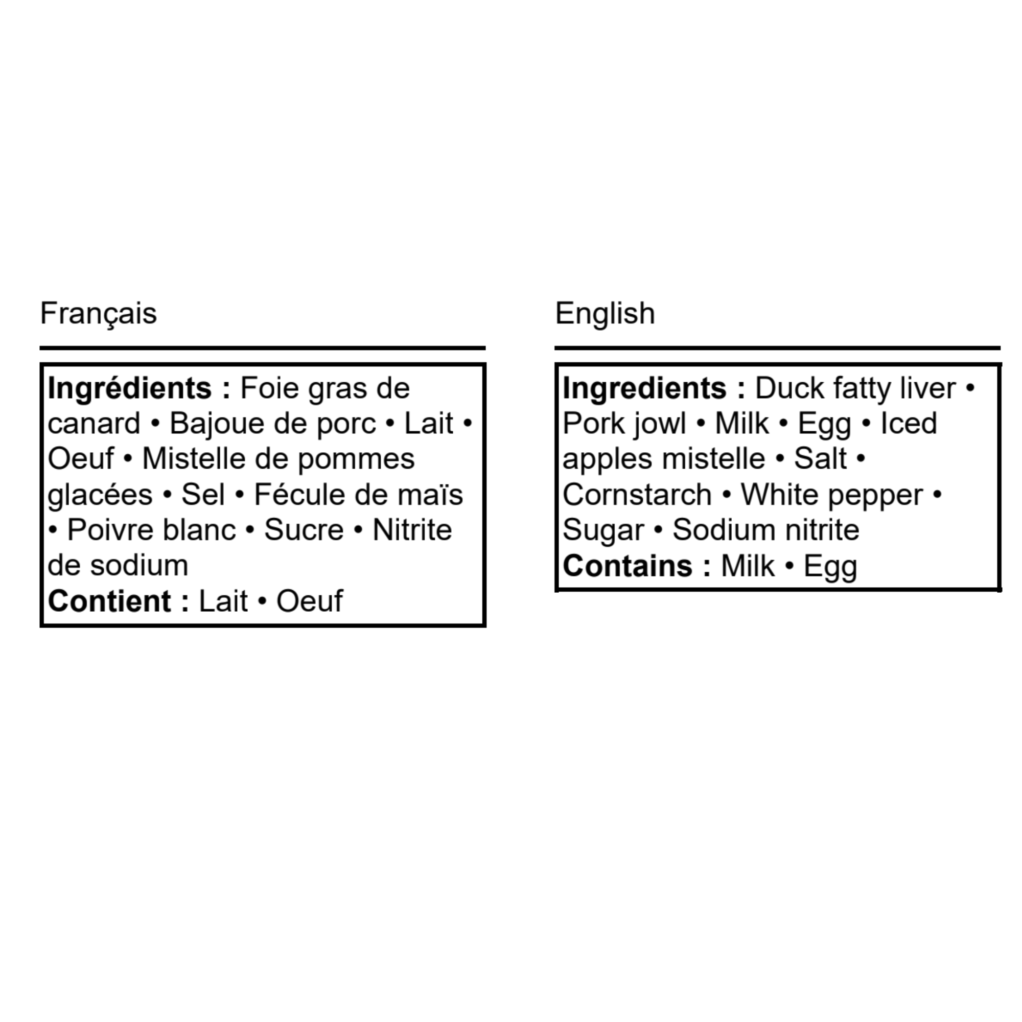 Ingrédients qui composent la mousse de foie gras